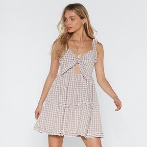 NWT Nasty Gal Nude Gingham Mini Dress